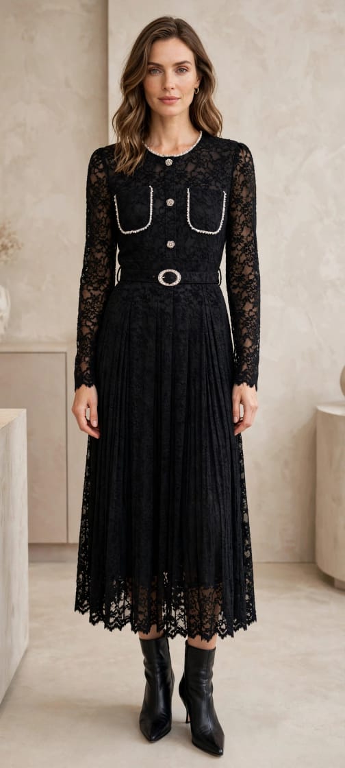 Elegant Lace Midi Dress Delicate Floral Lace