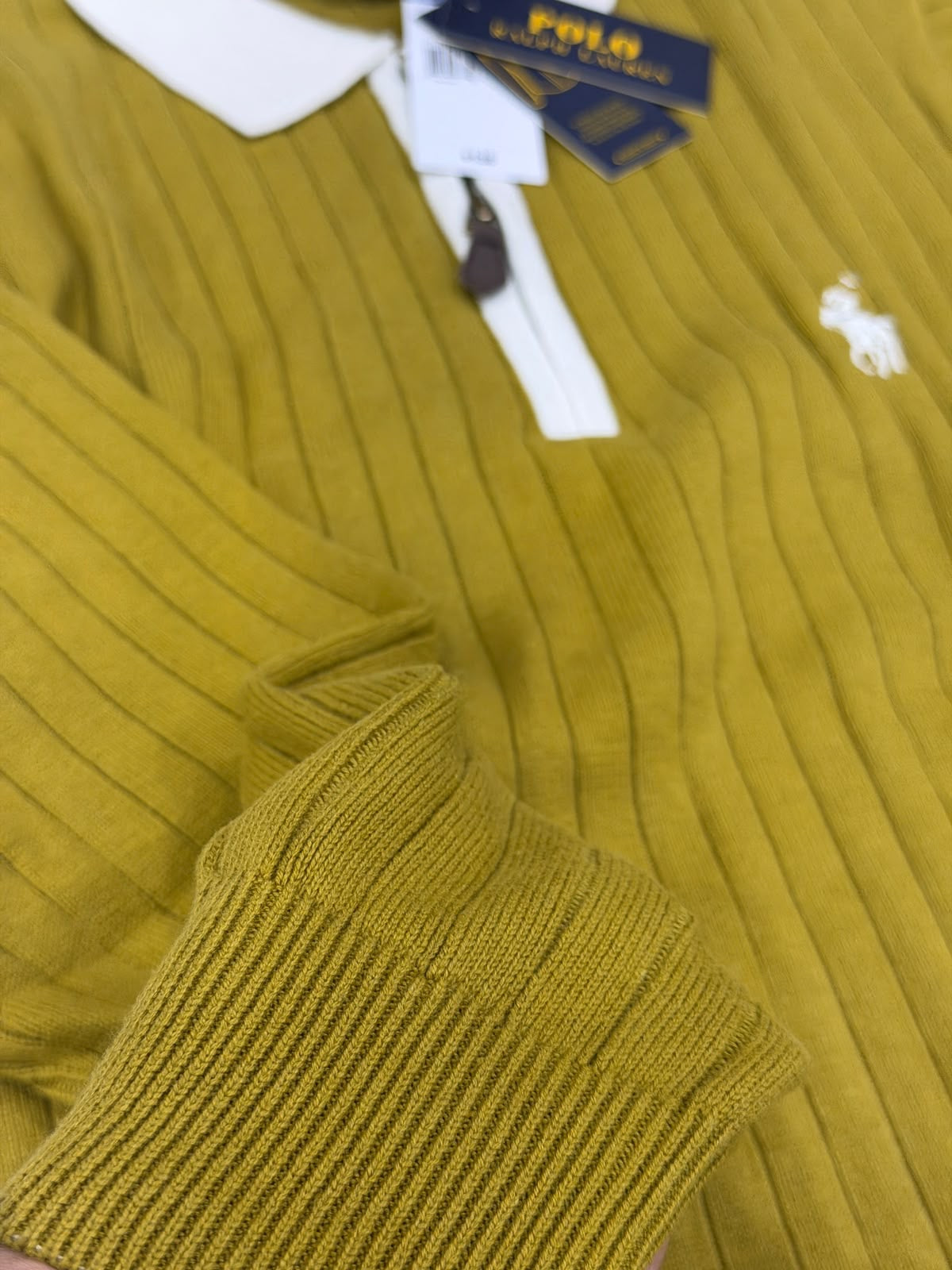Slim Fit Two-Tone Half-Zip Ribbed Sweater Polo