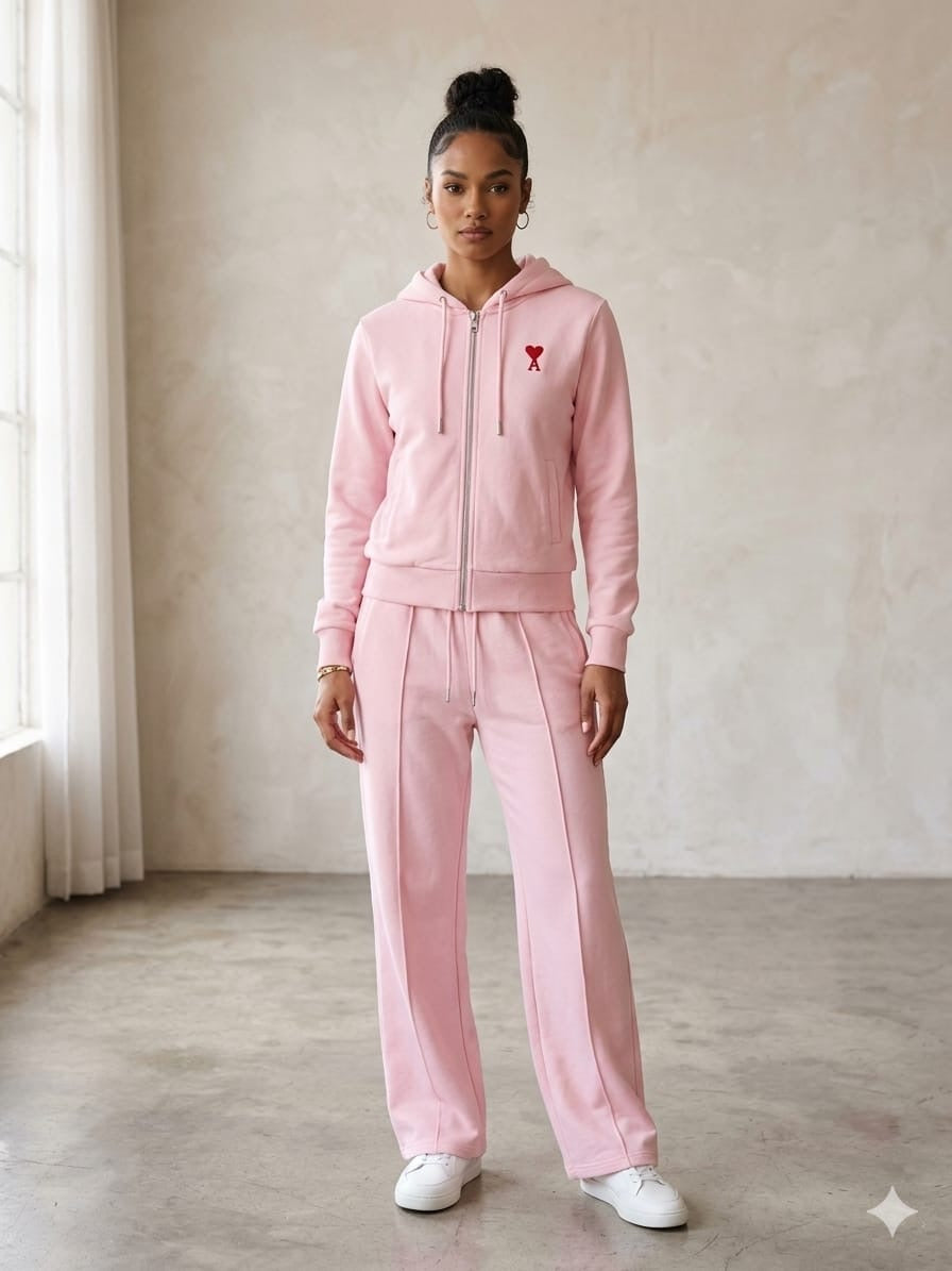 Premium Embroidered Full-Zip Hoodie & Pintuck Sweatpants Tracksuit Set