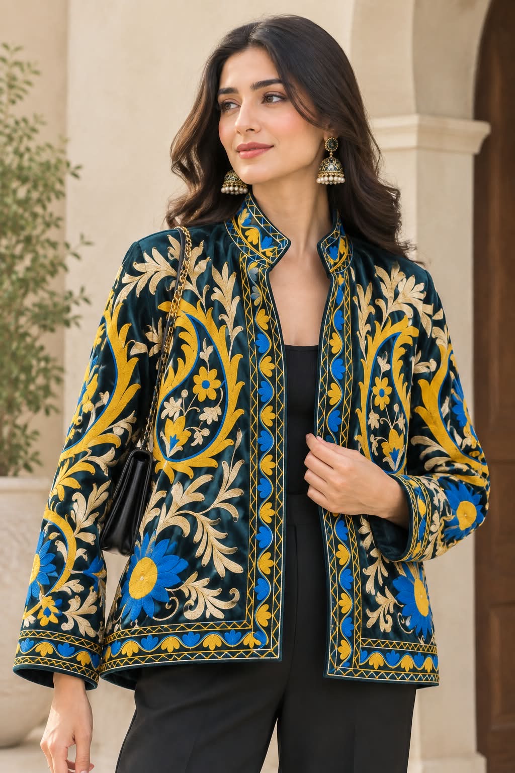 Artisan Multi-Color Floral Embroidered Short Coat