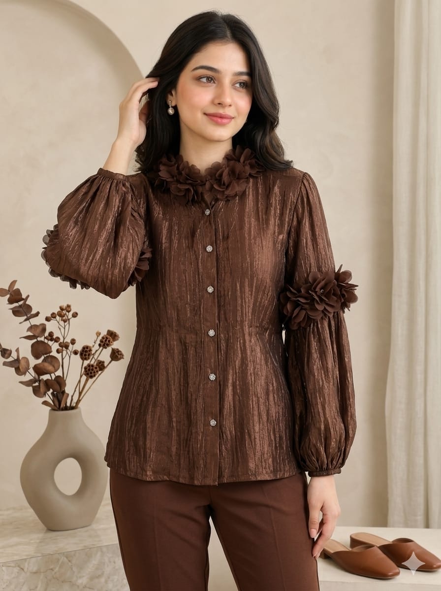 Elegant Black Floral Organza Shirt