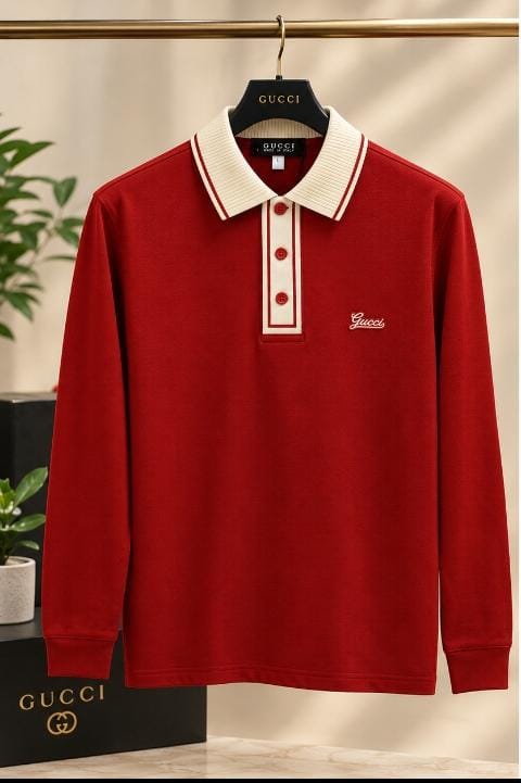 Men's Script Embroidered Long-Sleeve Contrast Polo Shirt