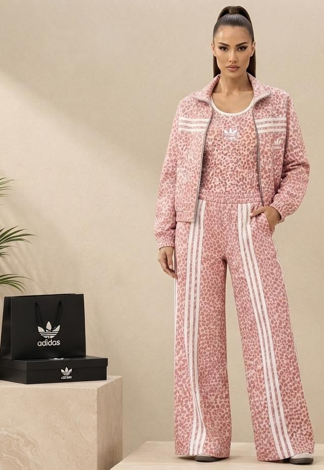 Women's Animal Print 3-Piece Tracksuit & Crop Tank Set