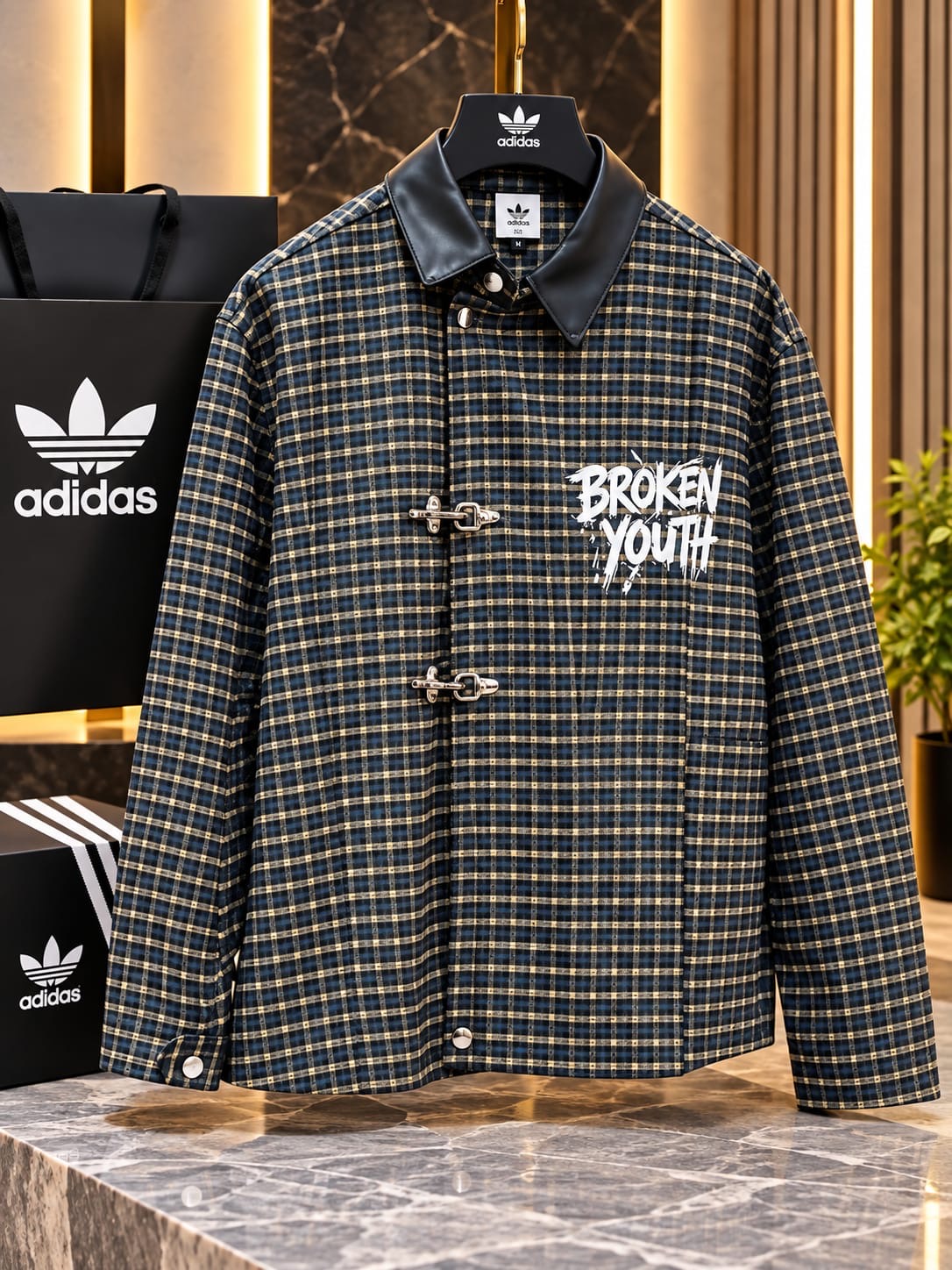 Plaid "Broken Youth" Overshirt with Metal Clasps