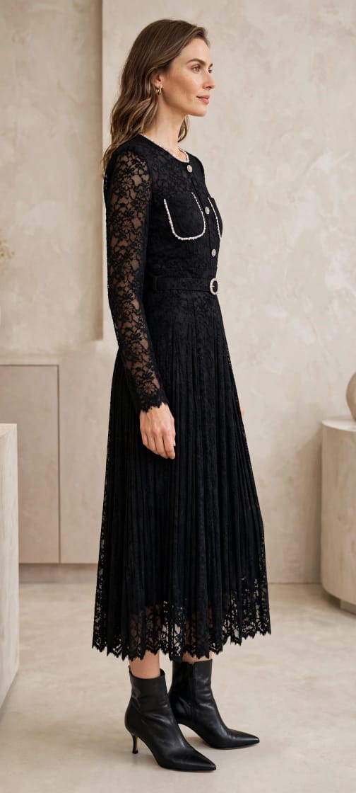 Elegant Lace Midi Dress Delicate Floral Lace