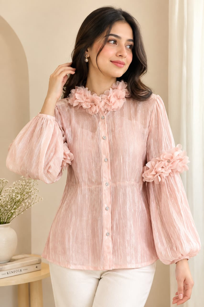 Elegant Black Floral Organza Shirt