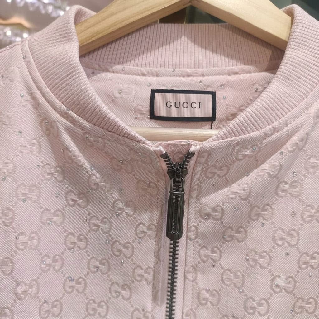Luxury Monogram Crystal Embellished Bomber Jacket