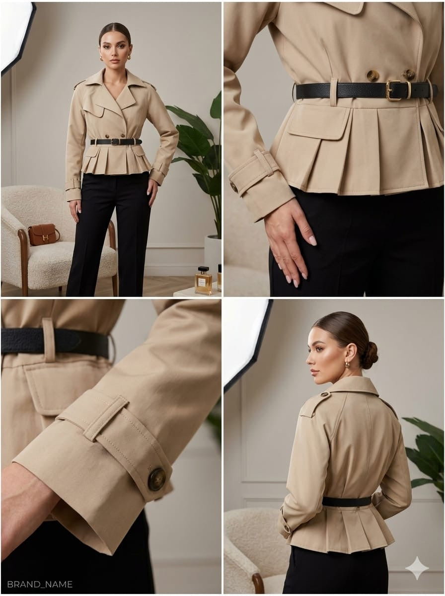 Double-Breasted Belted Trench-Style Top