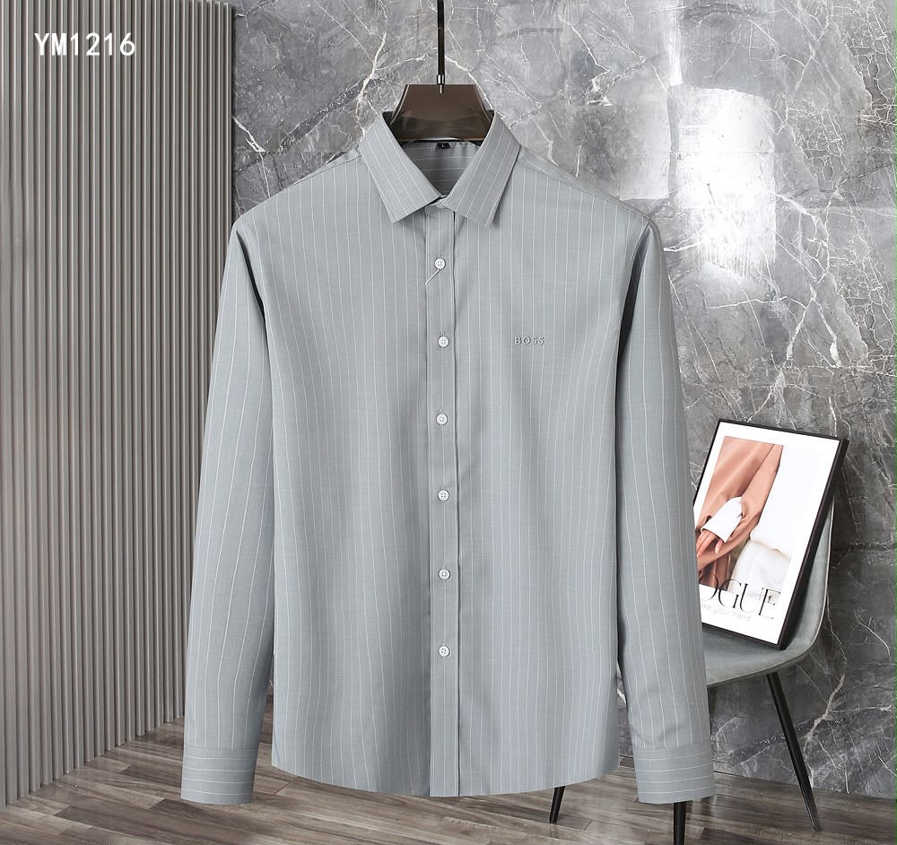 Men's Premium Pinstripe Long-Sleeve Shirts – Thick Pre-Winter Fabric