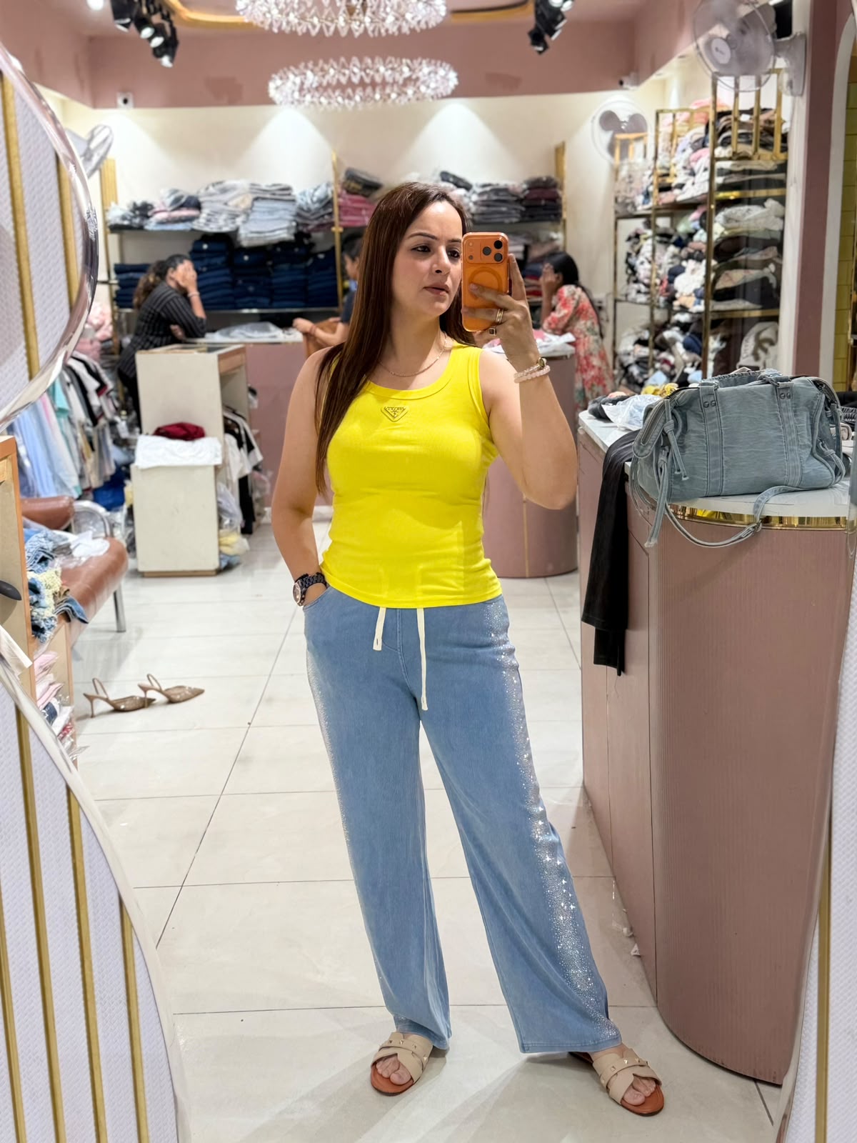 Stylish Ribbed Tank Top & Embellished Wide-Leg Pants