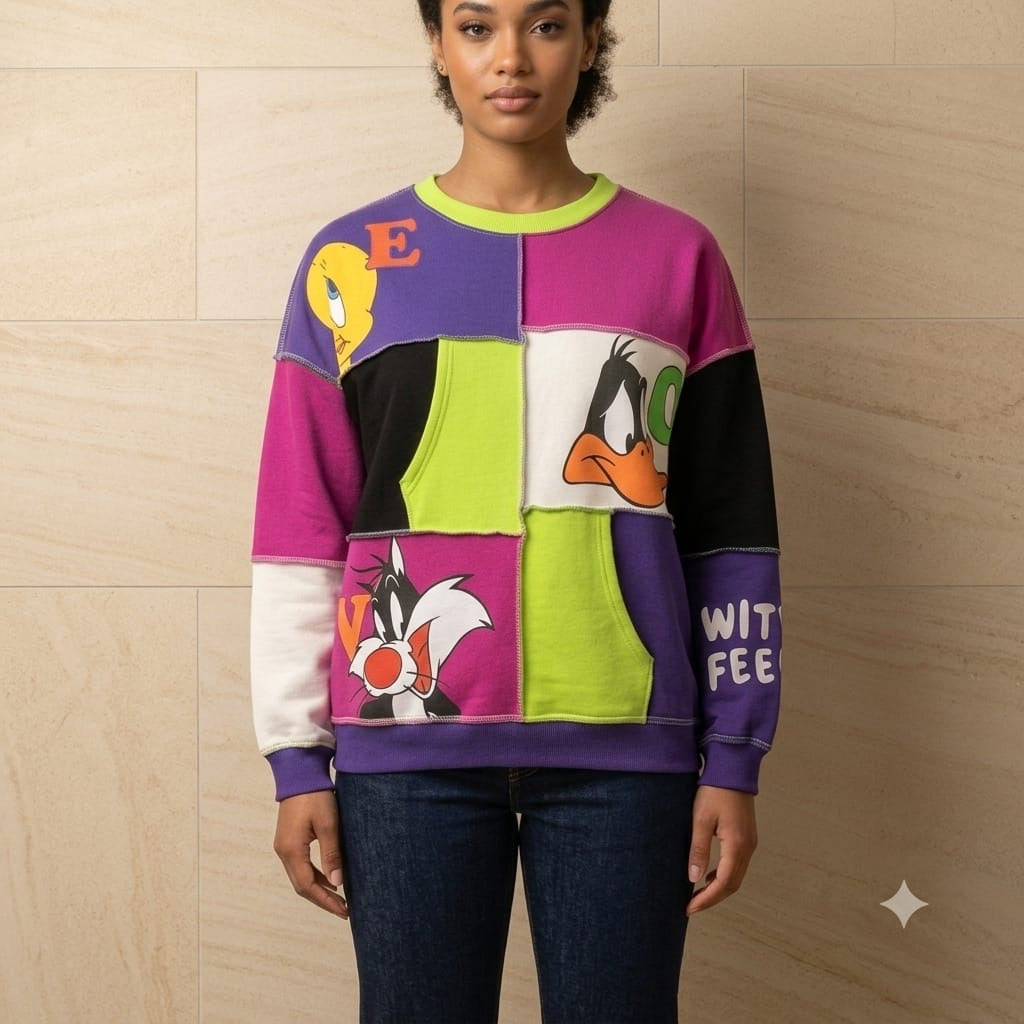 Quirky Cartoon Patchwork Sweatshirt