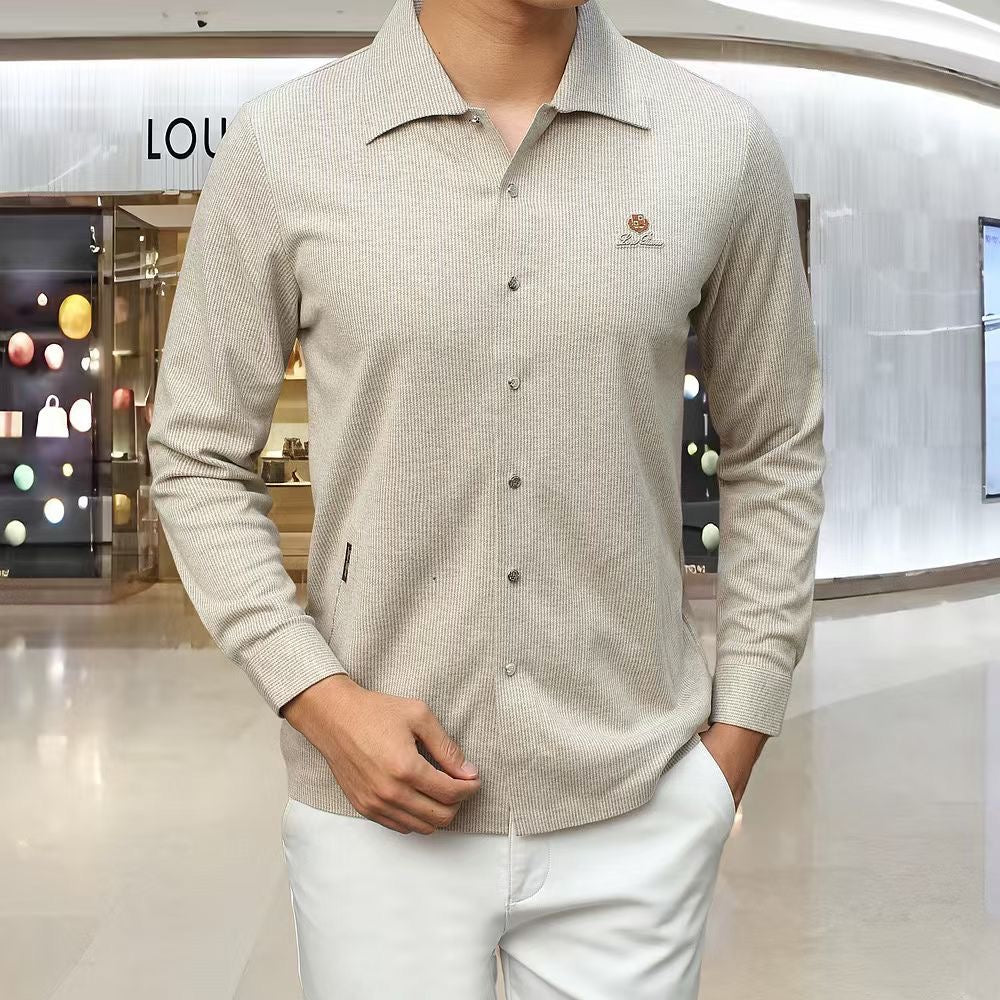 Smart Casual Long-Sleeve Textured Knit Shirt with Side Pocket