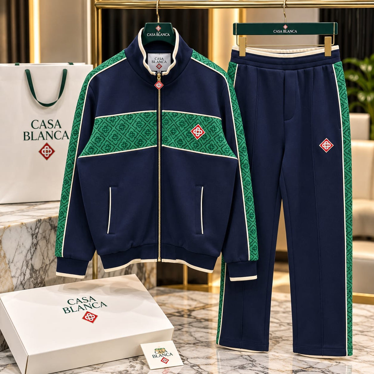 Patterned Panel Zip-Up Tracksuit Set