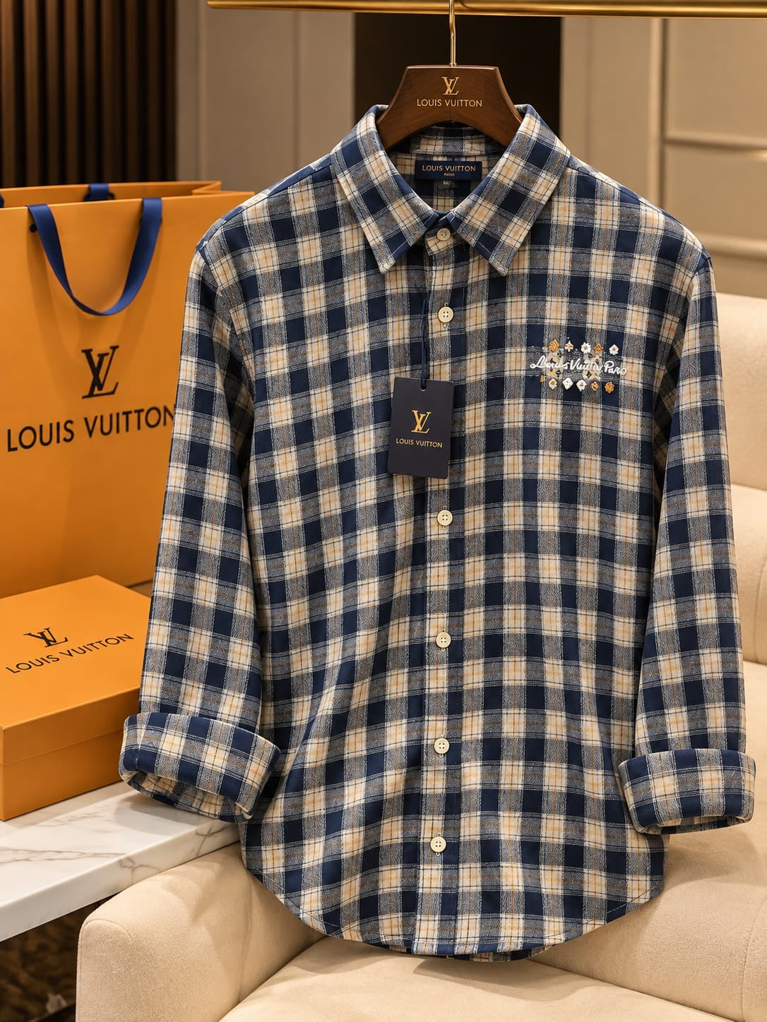 Louis Vuitton Paris Premium Checkered Full Sleeve Shir