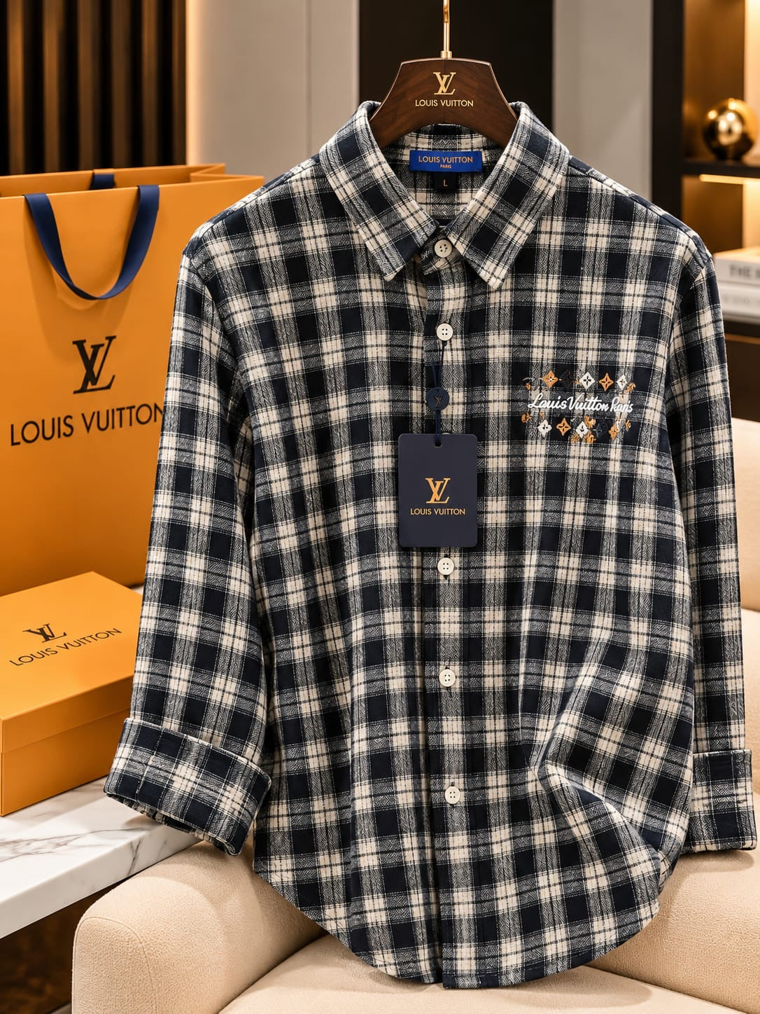 Louis Vuitton Paris Premium Checkered Full Sleeve Shir