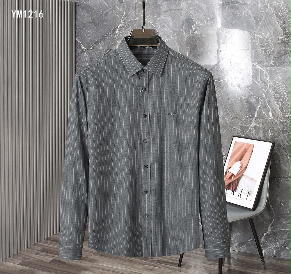 Men's Premium Pinstripe Long-Sleeve Shirts – Thick Pre-Winter Fabric