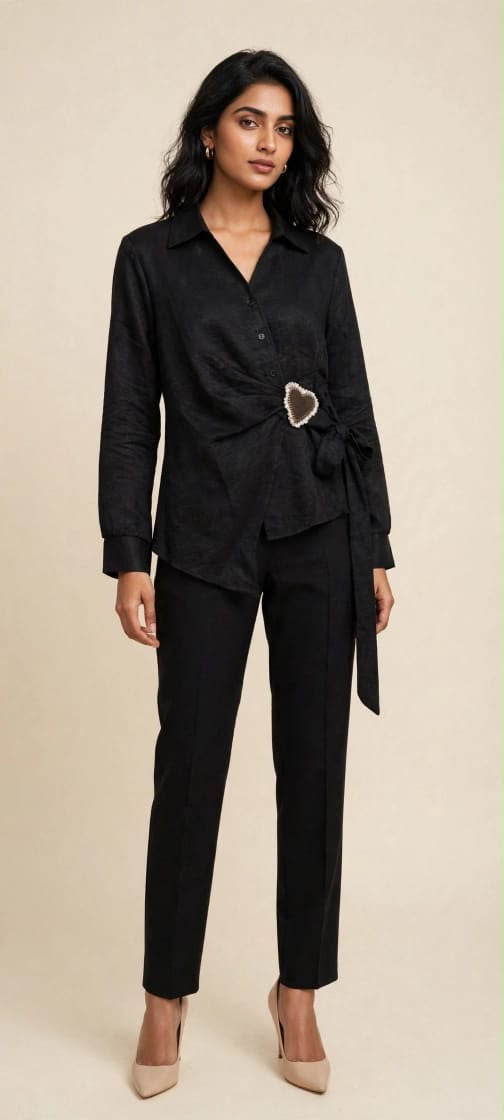 Elegant Shirt with Heart Buckle Detail