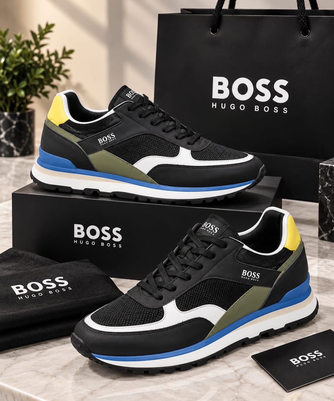 Premium Mesh & Leather Colorblock Runner Sneakers