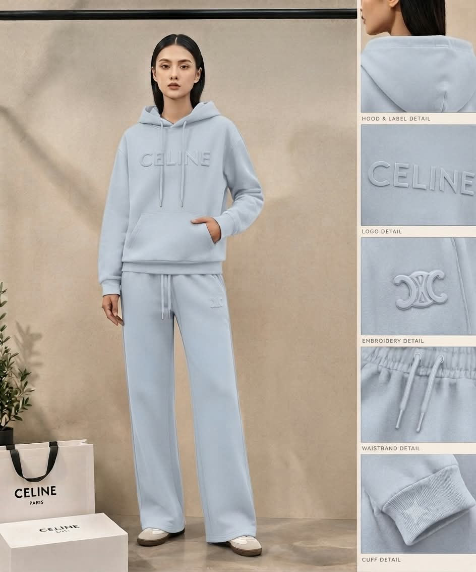 Premium Women’s Embossed Logo Hoodie & Wide-Leg Co-Ord Set