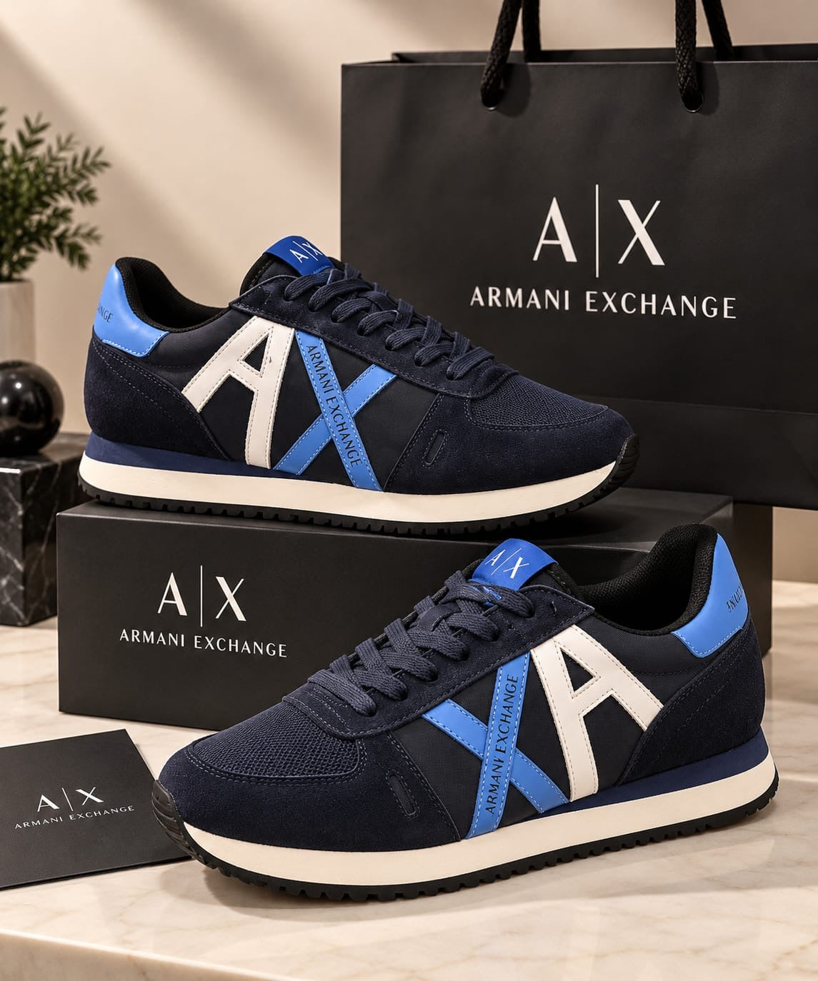 Logo Panel Mixed-Media Low-Top Sneakers