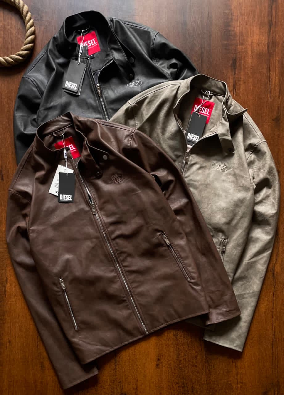 Men's Textured Faux-Leather Cafe Racer Jacket | Slim-Fit Stand-Collar Outerwear