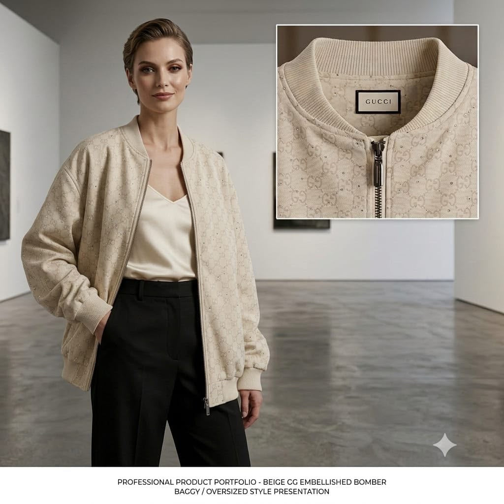 Luxury Monogram Crystal Embellished Bomber Jacket