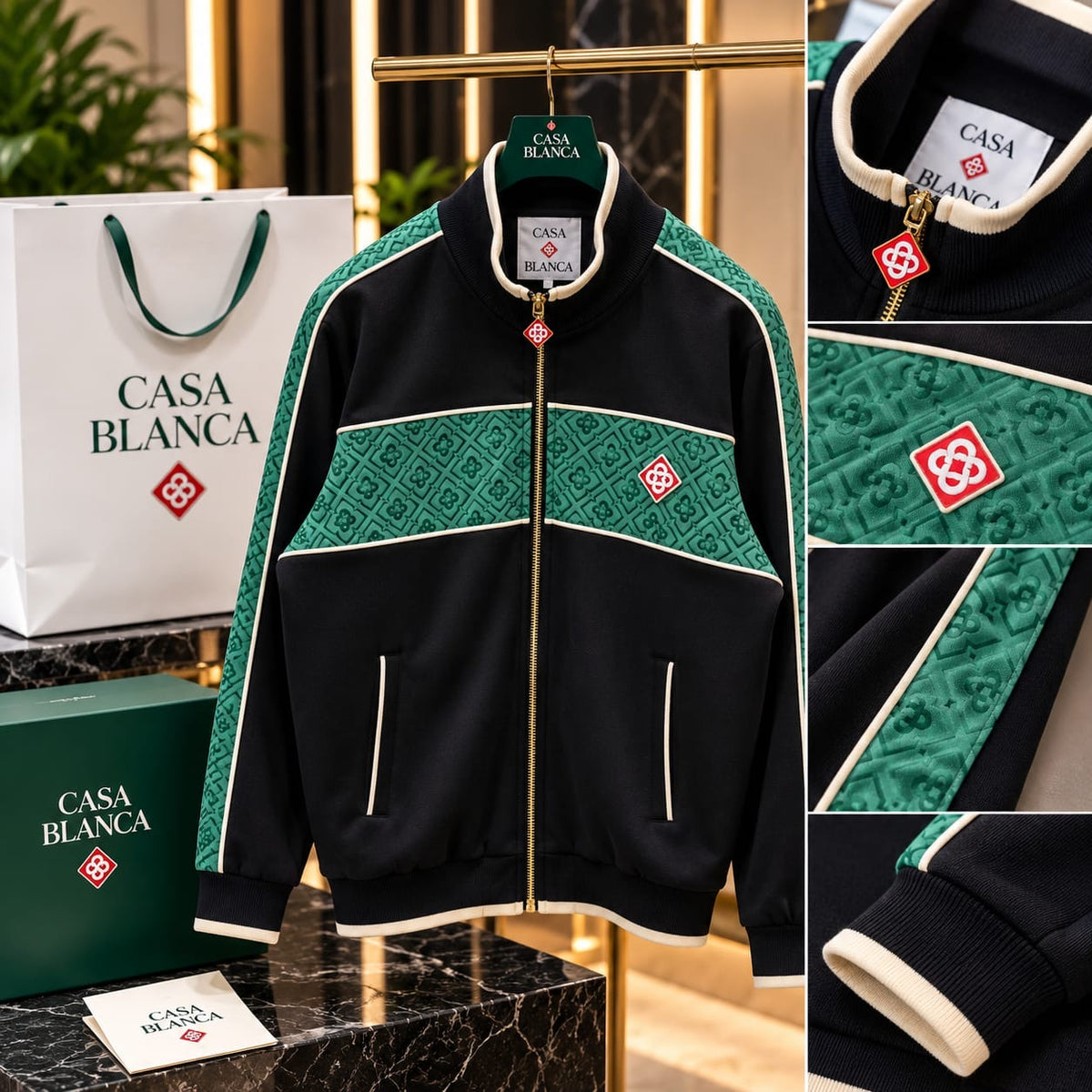 Patterned Panel Zip-Up Tracksuit Set