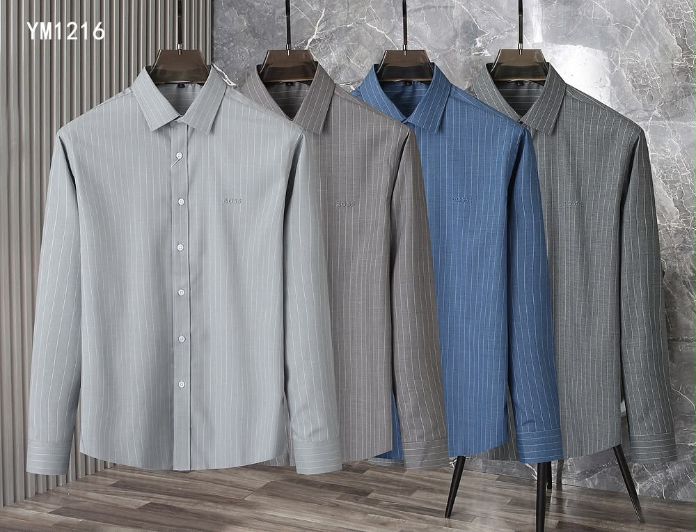 Men's Premium Pinstripe Long-Sleeve Shirts – Thick Pre-Winter Fabric